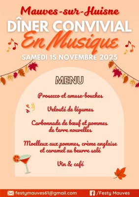 15 novembre dîner festy mauves menu