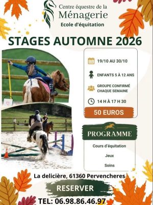 19 au 30 octobre stage equitation Pervenchères